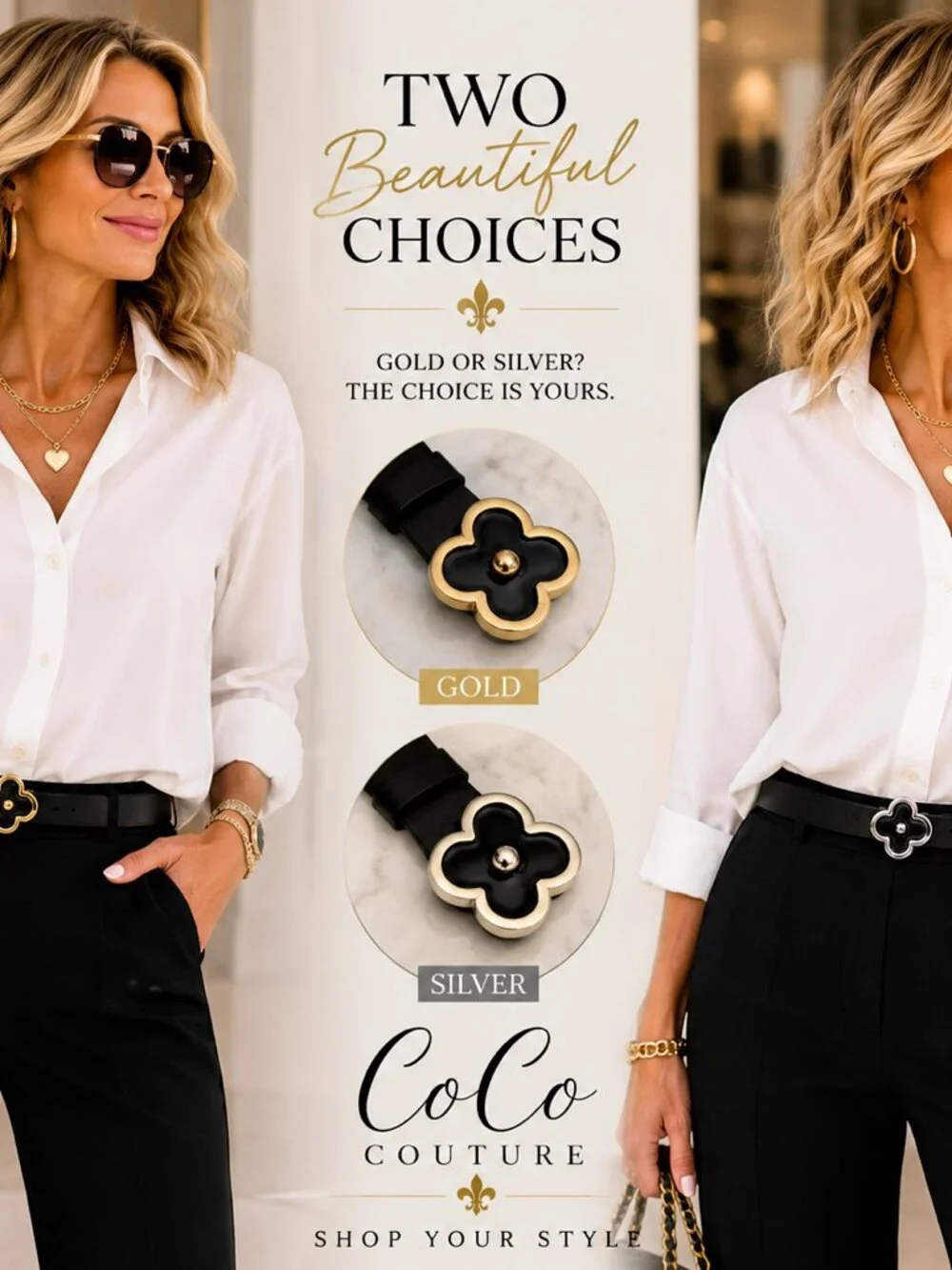 BQ38 Your Choice of Gold or Silver Black Leather Belt